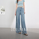 三彩2025夏季新款純棉牛仔褲休閑破洞寬松高腰闊腿褲長(cháng)褲F