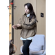 AEMAPE高級感美式炸街撞色連帽夾克衫棒球服女春秋韓版cec寬松開衫外套 印花 卡其色 L (105-115斤拍)