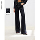朗姿法式棉質(zhì)微喇叭牛仔長(cháng)褲修身復古百搭闊腿直筒冬季新款 深藏青色 L