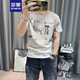 羅蒙（ROMON）潮牌圓領(lǐng)短袖t恤男印花冰絲體恤夏季男士時尚休閑高端半袖上衣潮 杏色 L 110-125斤