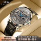 I&W CARNIVAL HWGUOJI瑞士品牌IW手表男機(jī)械表雙面鏤空機(jī)械男表進(jìn)口機(jī)芯全自動男士手表 愛沃馳銀殼灰面藍(lán)針-皮帶款+原裝皮表帶 +定制刻字