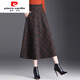 皮爾卡丹（pierre cardin）冬季新款長裙冬裙大碼女裝毛呢半身裙a字裙冬裝長款裙子女冬秋冬 【5095#】橘色格子 2XL 【建議130-145斤】