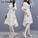 拉夏貝爾（La Chapelle）短袖雪紡連衣裙女裝2025年夏季新款韓版小個子中長款沙灘裙子春天 米白色 L 【建議105-115斤左右】
