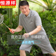 恒源祥夏季爸爸夏裝t恤短袖中老年運動套裝男爺爺老年人衣服老爸50歲60 灰色翻款領短褲套裝 L 175 120-140斤