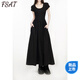 FSAT黑色U領(lǐng)短袖連衣裙女春秋高腰收腰顯瘦小個(gè)子2026赫本風(fēng)修身長(cháng)裙 黑色 M