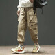 歌樸偉 美式高街褲子男秋季大口袋休閑工裝束腳褲男青少年寬松百搭原創(chuàng  )日系復古休閑褲男 卡其色 XL（建議110-140斤）
