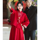 卡悠萊（KAYOULAI）訂婚禮服男女套裝新中式旗袍敬酒服新娘紅色高級感晨袍結婚婚服秀 酒紅色松緊腰兩件套項鏈 M 均碼