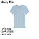 Henny Rue女士短袖t恤女含蠶絲坑條圓領(lǐng)純色修身上衣夏季新款正肩打底內(nèi)搭 霧霾藍(lán) M