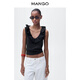 MANGO女裝吊帶背心2026春裝新款黑色棉質(zhì)V領(lǐng)荷葉邊修身上衣 黑色 M