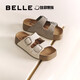 百麗（Belle）張凌赫推薦生巧吐司2代勃肯鞋女25夏新款魔術(shù)貼拖鞋D5Z1DBT5 米白【沈月同款】 （2.0升級） 37 (235mm)