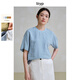 旅途原品ltyp100%亞麻文藝基礎T恤 25冬季新款休閑寬松短袖上衣女 天空藍 L