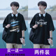 布恩普短袖t恤男夏季港風(fēng)新款百搭學(xué)生寬松涼感休閑潮流五分半袖上衣男 T605黑色+T606黑色 (2件裝) XL (建議體重115-130斤左右）
