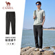 駱駝（CAMEL）速干透氣運動褲男跑步休閑直筒梭織褲子女 J15BAXN075，幻影黑，男 L