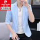 皮爾卡丹針夏季新款七分袖小西裝外套男士修身韓版潮流帥氣薄款短袖外套 622藍色 3XL 185