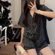 另約2026年新款睡衣女夏季短袖短褲灰色豹紋高級感夏天薄款家居服套裝 E615AH 豹紋 女款 XL
