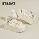 星期六（St&Sat）松糕厚底增高小個(gè)子涼鞋女2025夏季新款水鉆羅馬沙灘鞋一字扣女鞋 米白色 36