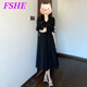 FSHE赫本風(fēng)法式v領(lǐng)長袖黑色連衣裙子女春夏季2025新款高級感氣質(zhì)長裙 【黑色】【初秋穿搭/秋裝女款202 L 55/60kg