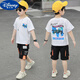 迪士尼（Disney）兒童短袖套裝新款小學(xué)生男孩帥氣t恤夏季中大童休閑運動(dòng)套裝 乳白色 套裝M款 150 建議身高135-145厘米左右