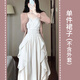 爾山集茶歇法式吊帶連衣裙森系夏季女海邊度假無袖溫柔風(fēng)氣質(zhì)仙女長裙 【米白色】L（100-115斤）