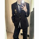星禾萊日系學(xué)院風(fēng)男生dk西裝制服外套jk校供感紅色西服學(xué)生痞帥班服套裝 墊肩徽章西服黑色 XL 建議【125-140斤】
