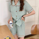 JIOESC睡衣女生夏天短袖2025新款甜美可愛風(fēng)學(xué)生家居服可外穿大碼兩件套 黃綠格子【短袖+短褲】 L 【100-120斤】