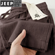 JEEP SPIRIT純亞麻男士休閑褲夏季薄款褲子男寬松直筒褲中國風(fēng)松緊腰涼感長褲 長褲超值單件*棕色 3XL 【135-150斤】