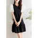 蔻伊婭（Kouyiya）高端品牌女裝新品連衣裙女裝2026夏季新款復(fù)古拼接泡泡袖顯瘦氣質(zhì) 黑色 XL