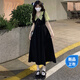 JZDZ假兩件背帶連衣裙少女生夏裝2025新款初中高中學(xué)生甜美日系長(cháng)裙子 黑色短袖假兩件【版:高端:夏日穿 M