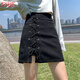 FSHE短裙女夏季高腰a字顯瘦半身裙2025新款時尚黑色包臀裙辣妹小短裙 黑色 L