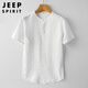 JEEP SPIRIT中國風(fēng)男裝棉麻短袖t恤夏季圓領(lǐng)男士亞麻t恤衫寬松麻料中式上衣 白色 XL 建議116-130斤