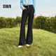 森馬（Semir）牛仔褲女森柔牛仔高腰喇叭褲顯瘦顯腿長黑色褲子2024冬新款拖地褲 牛仔水洗黑98201 28