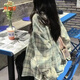 乖甜星夏季防曬港風Polo領格子襯衫長袖女韓版寬松設計感小眾開衫外套女 綠色 M