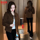 麗依歆時(shí)尚休閑短款外套女2025秋季新款寬松顯瘦牛仔夾克百搭春秋上衣潮 咖啡色 2XL 【體重121-130斤】