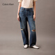 Calvin KleinJeans25春夏女士美式復古ck純棉寬松慵懶松弛感破洞牛仔褲47B925G VSI-牛仔藍 26