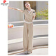 皮爾卡丹（pierre cardin）歐休閑運(yùn)動(dòng)套裝女夏季新款流行炸街顯瘦減齡感短袖兩件套 卡其色兩/件套【夏季】 XL (建議125-135斤)