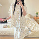 JIOESC睡衣女夏季薄款短袖短褲三件套甜美可愛(ài)學(xué)生寬松大碼家居服可外穿 米白小彩花【三件套】 XL 【120-140斤】