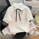 歌詩(shī)慧短袖白襯衫女2025夏季新款襯衣學(xué)生面試裝jk制服學(xué)院風(fēng)上衣寬松 圓角領(lǐng)風(fēng)琴褶短袖襯衫 M