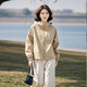 純信超好看短款連帽外套女2025春秋減齡時尚百搭超火酷颯拽姐高級感 卡其色(高品質)雙層外套 L 建議110-125斤