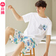 芬騰睡衣男純棉夏季短袖短褲休閑運動韓版寬松家居服套裝 優(yōu)雅白 XL