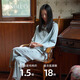 桑羅真絲睡衣女100%精6A級桑蠶小尖領(lǐng)可外穿家居服套裝 淺藍灰 L