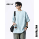 OEMG冰感短袖t恤男士夏季重磅260g五分袖透氣天絲棉潮牌上衣服體恤衫 冰霧藍 XL [建議110-130斤]