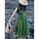 EINDKAD法式綠色翻領(lǐng)無(wú)袖背心連衣裙子女裝夏季森系度假收腰氣質(zhì)絕美長(cháng)裙 綠色 L