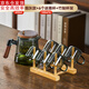 古德窯 茶壺泡茶壺茶水分離飄逸杯2025新款玻璃內(nèi)膽一鍵過濾泡茶杯茶具 煙灰款飄逸茶壺套裝+6杯+杯架