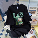 LEESRTROI夏季短袖t恤男女潮流寬松半袖夏天情侶裝潮流學(xué)院風(fēng)上衣服夏裝T恤 活性黑 2XL 約160-175斤可穿