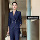 百顏高級感西裝外套女播音主持講師工作服時(shí)尚氣質(zhì)名媛職業(yè)裝正裝輕奢 藏青色長(cháng)袖西裝 M