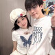 love legend情侶裝短袖t恤夏季潮流男女一長(zhǎng)一短情侶上衣休閑寬松半袖體恤衫 白色+白色 M 男+S女