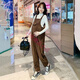 孕婦背帶褲春秋套裝時(shí)尚新款加絨孕婦褲毛衣寬松大碼孕婦裝休閑褲 咖色背帶褲 M碼[建議90-110斤]