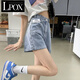LPOX短褲女夏季高腰牛仔短褲女夏季薄款2025年新款韓版顯瘦設(shè)計感小個 藍(lán)色 M 【90-100斤】