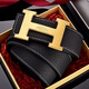 愛馬仕（Hermes）頭層真皮皮帶男士休閑字母工字時(shí)尚新款雙面牛皮商務(wù)腰帶褲帶 H[黑身金扣]禮盒裝 120cm