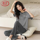 浪莎睡衣女夏季純棉短袖長(cháng)褲簡(jiǎn)約條紋全棉家居服女士套裝2025新款 淡雅灰 L 【建議體重100-120斤】